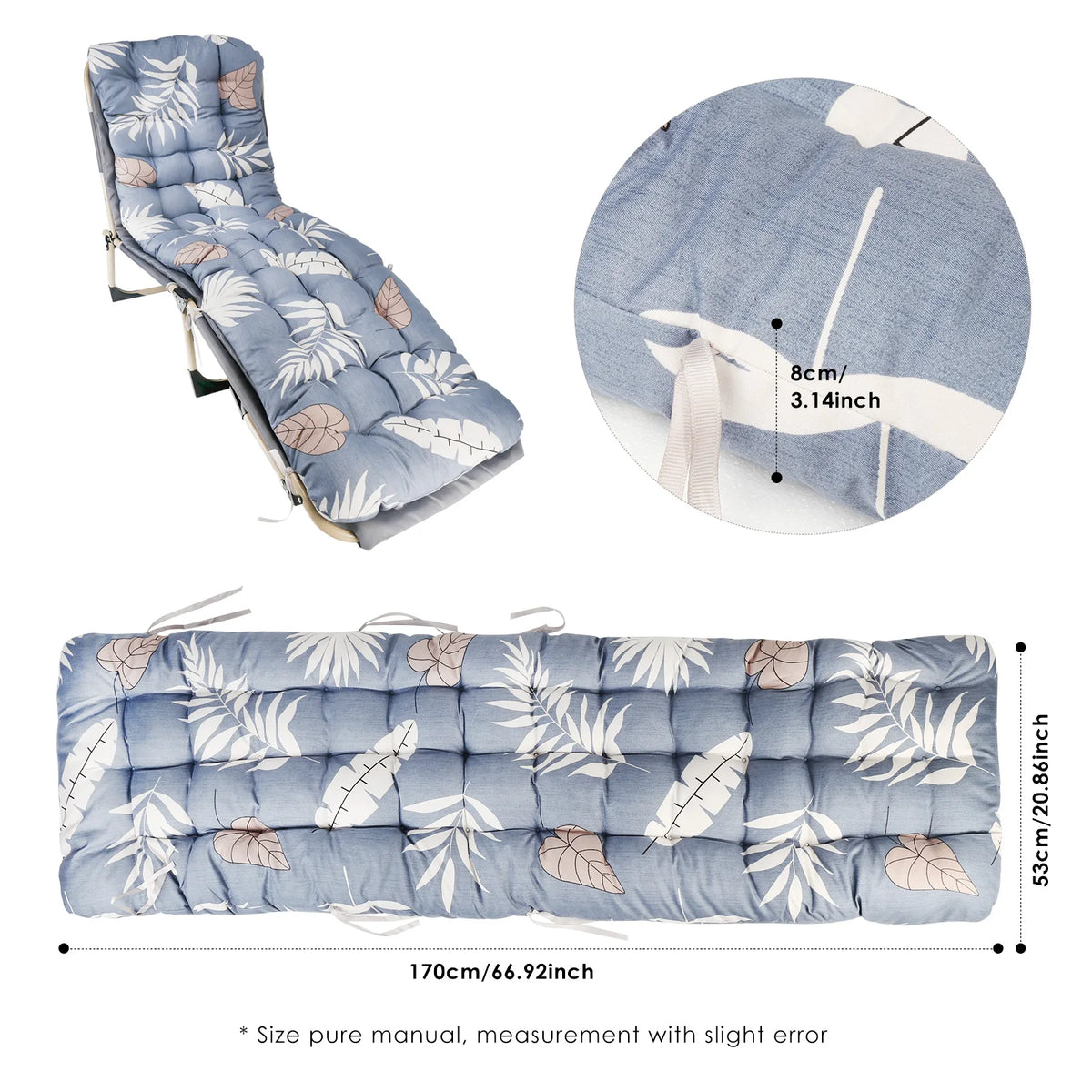 Coussin bain de soleil antidérapant coton perlé 170cm