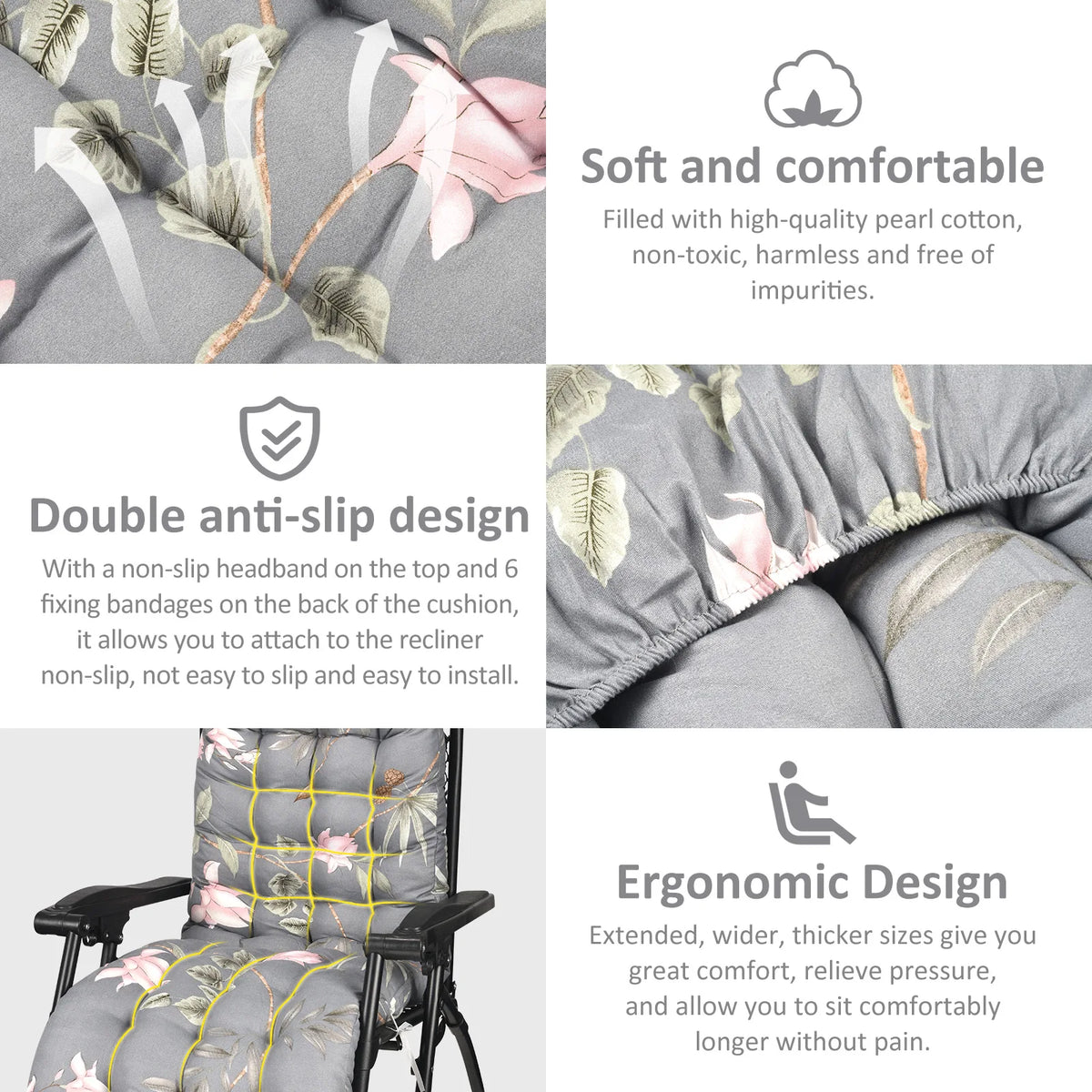 Coussin bain de soleil antidérapant coton perlé 170cm